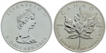Kanada 5 Dollars 1989 Maple Leaf - 1 Unze Feinsilber